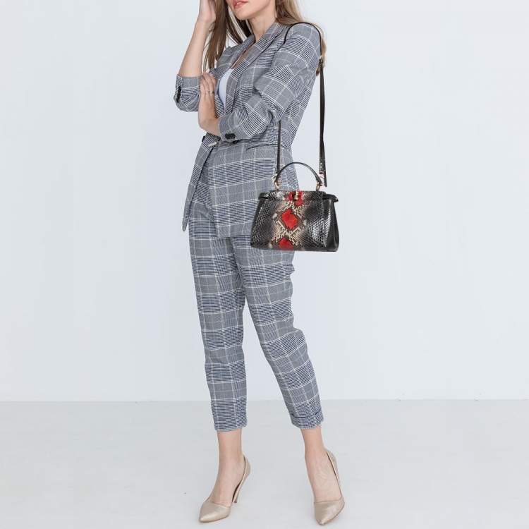 Pre Owned Fendi Multicolor Python Mini Peekaboo Top Handle Bag
