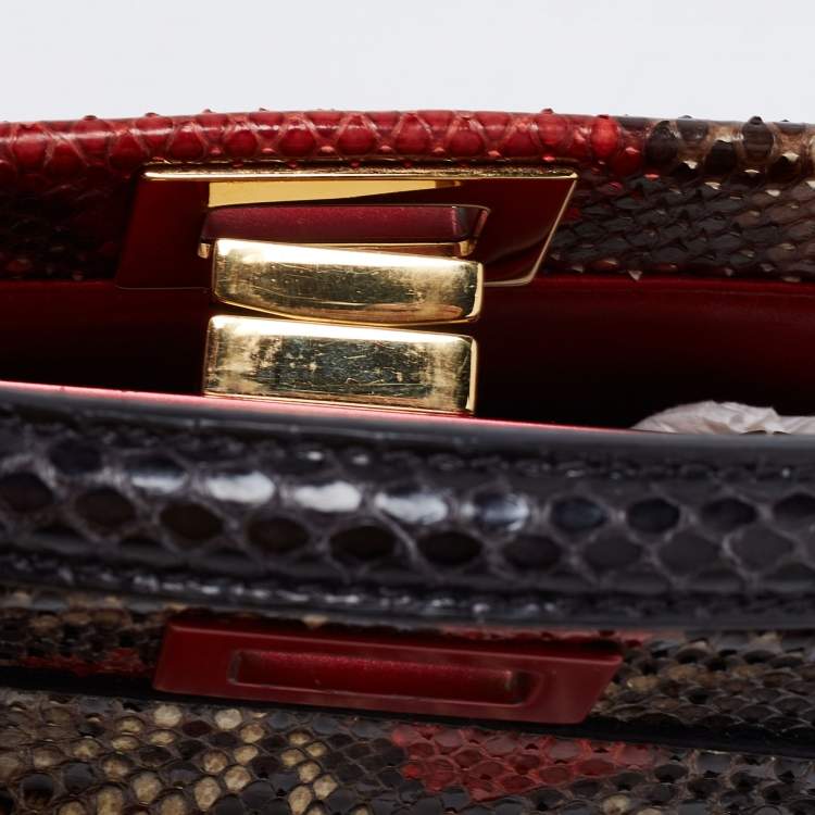 Pre Owned Fendi Multicolor Python Mini Peekaboo Top Handle Bag
