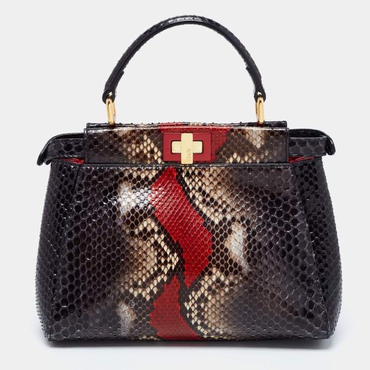 Pre Owned Fendi Multicolor Python Mini Peekaboo Top Handle Bag
