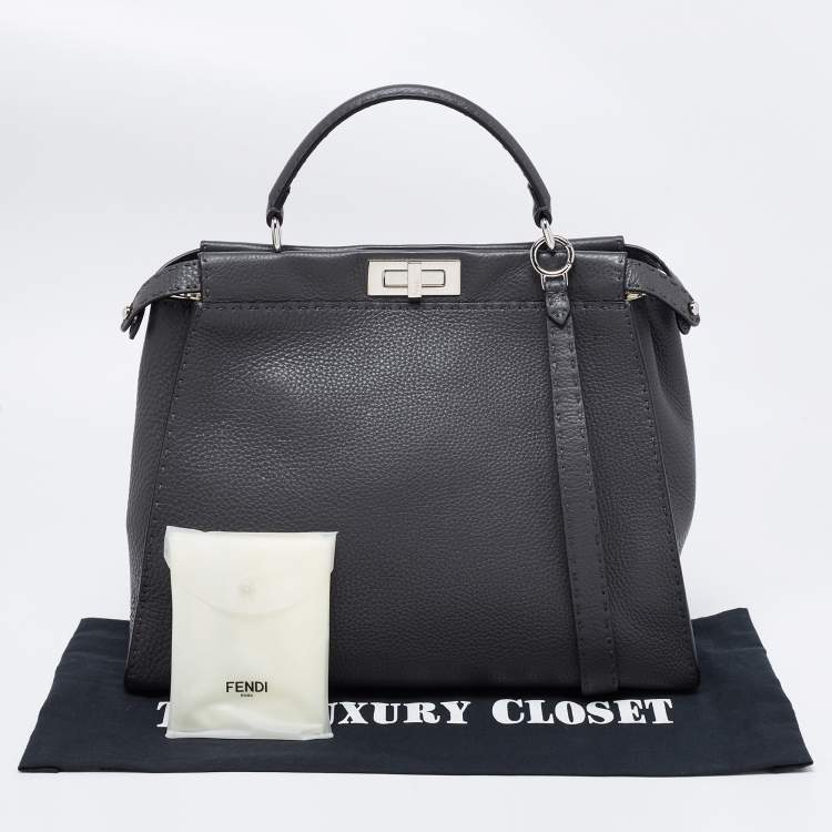 Pre Owned Fendi Black Leather Large Peekaboo Top Handle Bag
