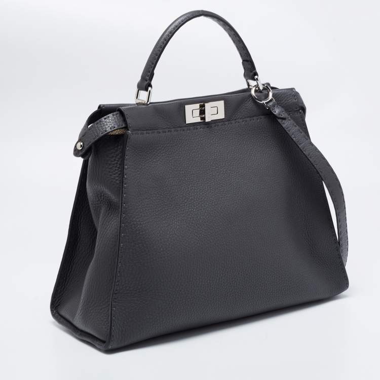 Pre Owned Fendi Black Leather Large Peekaboo Top Handle Bag