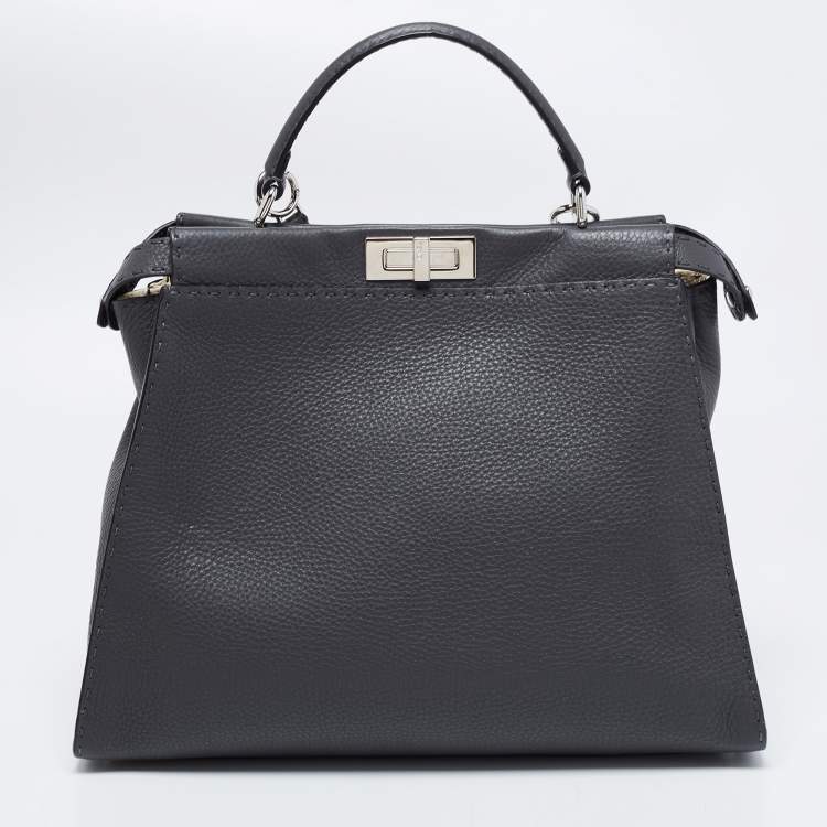 Pre Owned Fendi Black Leather Large Peekaboo Top Handle Bag