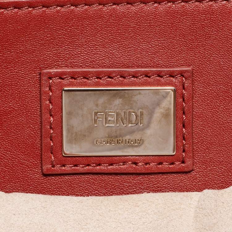 Pre Owned Fendi Light Beige Leather Peekaboo Medium Top Handle Bag