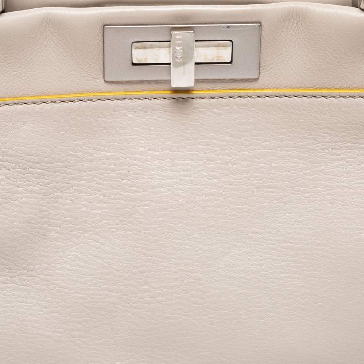 Pre Owned Fendi Light Beige Leather Peekaboo Medium Top Handle Bag