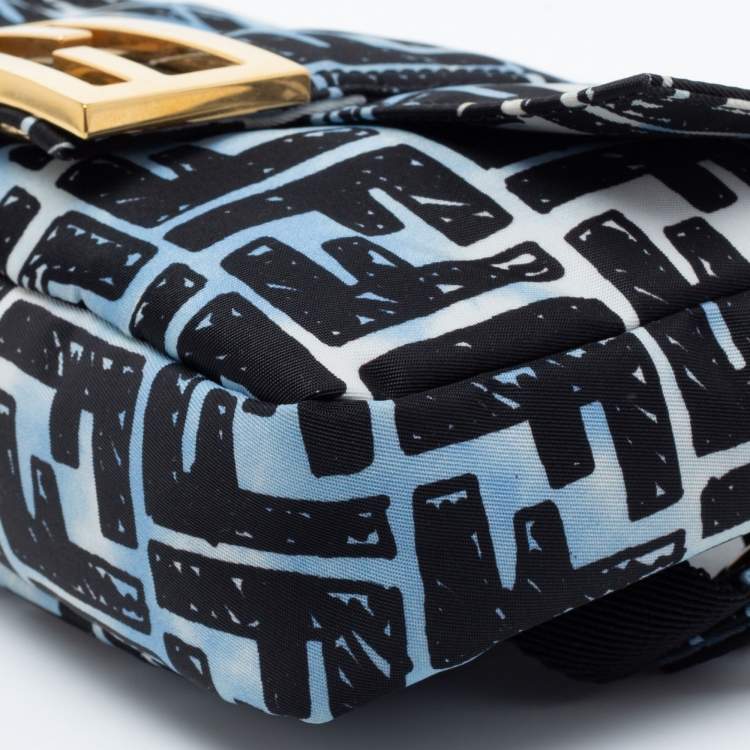 Pre Owned Fendi X Joshua Vides Blue/Black FF Cloudy Nylon Mini Belt Baguette Bag
