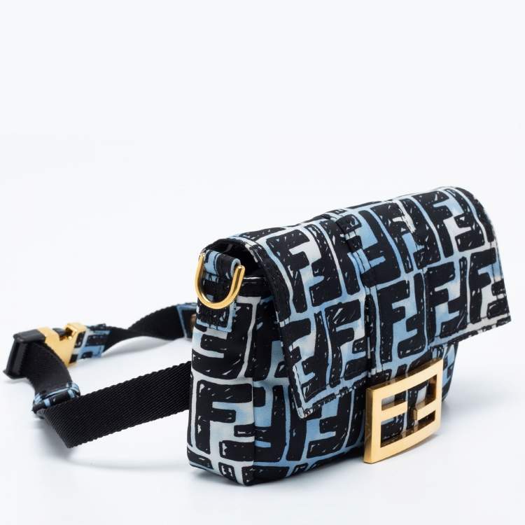 Pre Owned Fendi X Joshua Vides Blue/Black FF Cloudy Nylon Mini Belt Baguette Bag