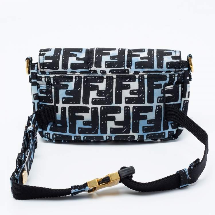 Pre Owned Fendi X Joshua Vides Blue/Black FF Cloudy Nylon Mini Belt Baguette Bag