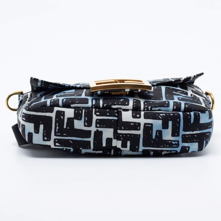 Pre Owned Fendi X Joshua Vides Blue/Black FF Cloudy Nylon Mini Belt Baguette Bag