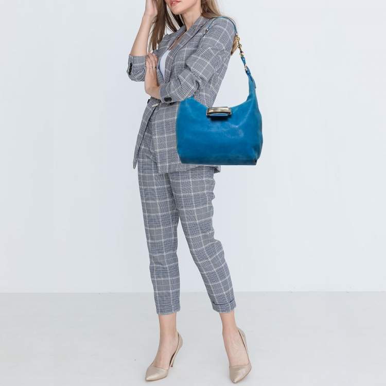 Pre Owned Fendi Blue Suede Zip Hobo
