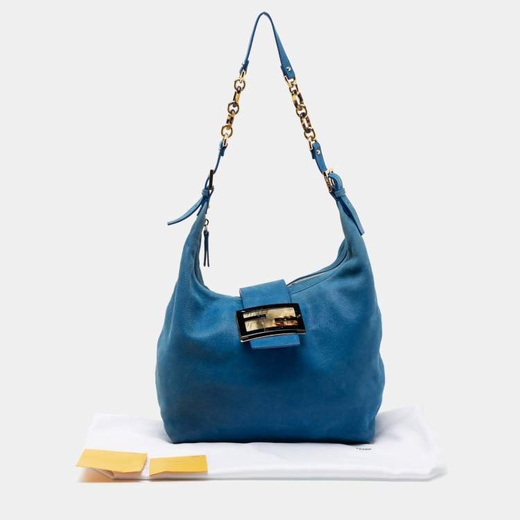 Pre Owned Fendi Blue Suede Zip Hobo