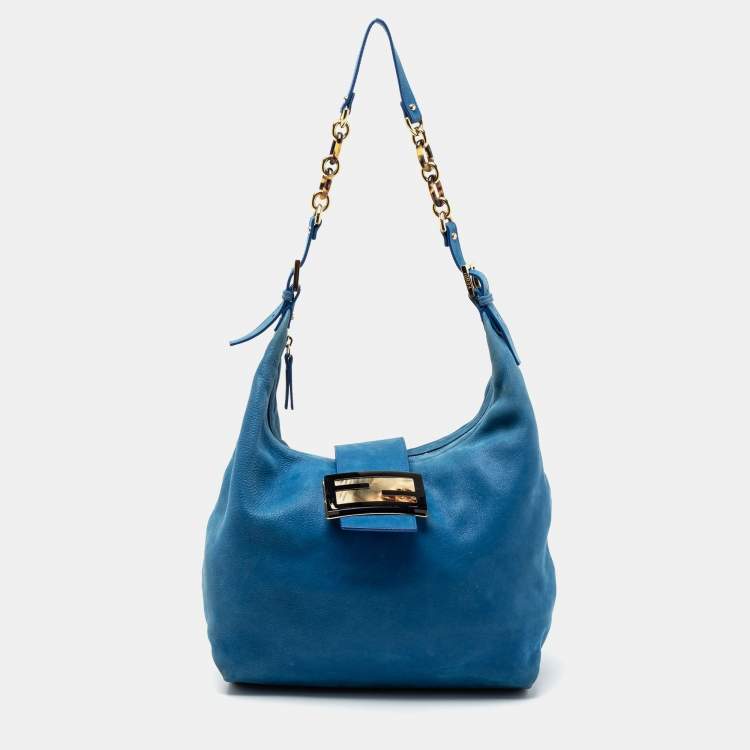Pre Owned Fendi Blue Suede Zip Hobo