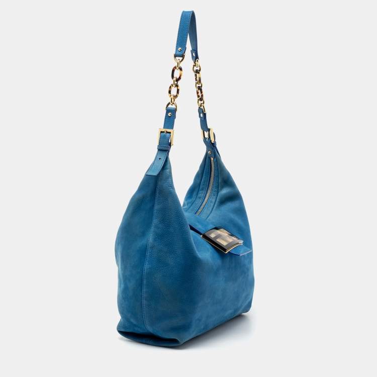 Pre Owned Fendi Blue Suede Zip Hobo