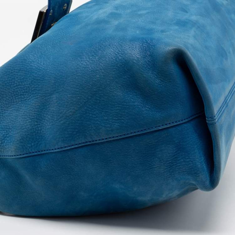 Pre Owned Fendi Blue Suede Zip Hobo