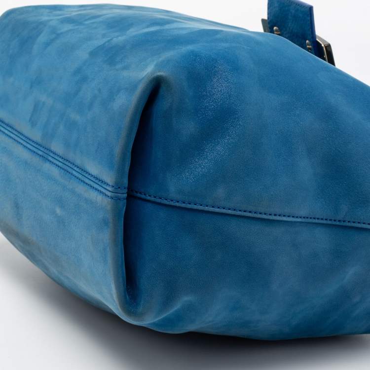 Pre Owned Fendi Blue Suede Zip Hobo