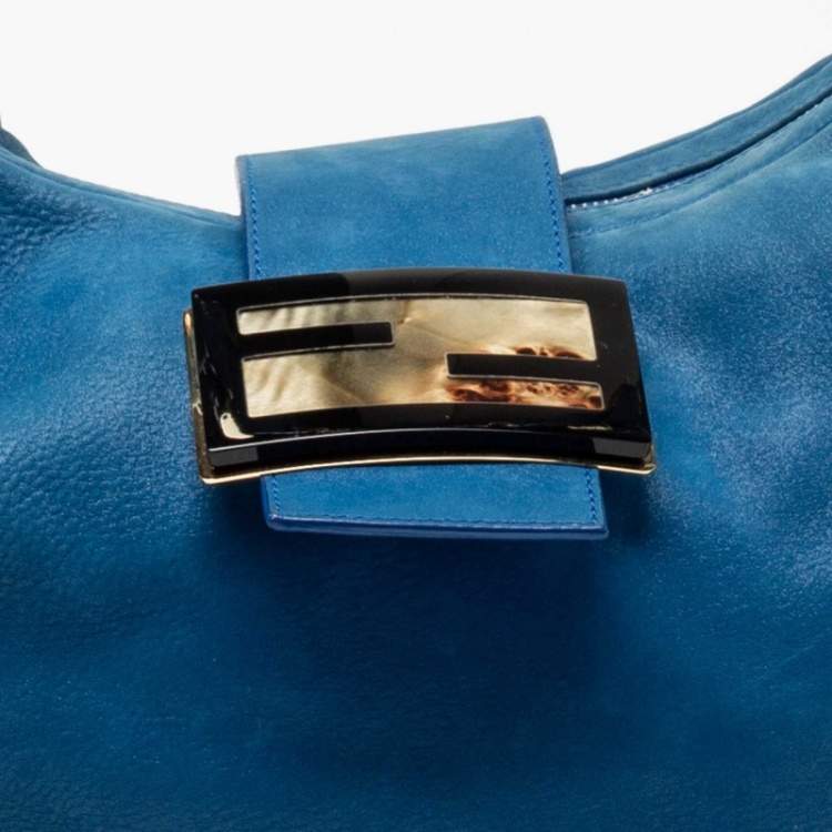 Pre Owned Fendi Blue Suede Zip Hobo
