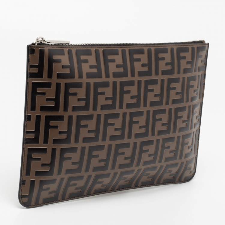 Pre Owned Fendi Tobacco Zucca Coated Canvas Pouch