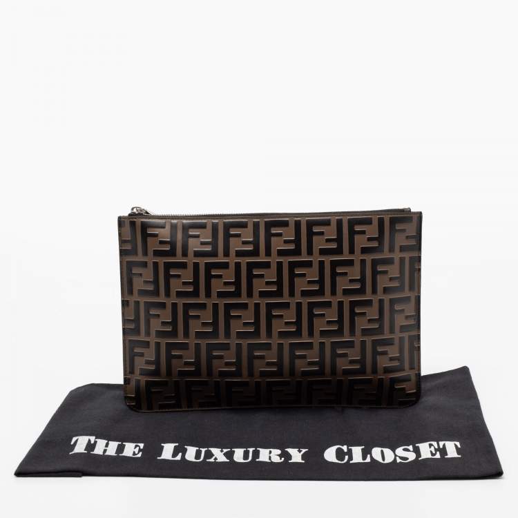 Pre Owned Fendi Tobacco Zucca Coated Canvas Pouch