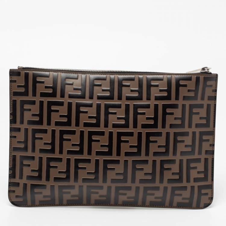 Pre Owned Fendi Tobacco Zucca Coated Canvas Pouch