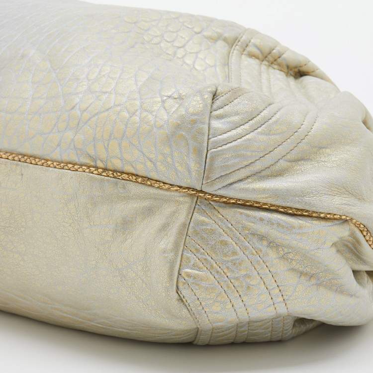 Pre Owned Fendi Gold Holographic Textured Leather Spy Hobo