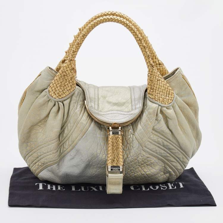 Pre Owned Fendi Gold Holographic Textured Leather Spy Hobo