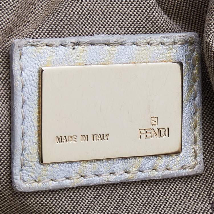 Pre Owned Fendi Gold Holographic Textured Leather Spy Hobo