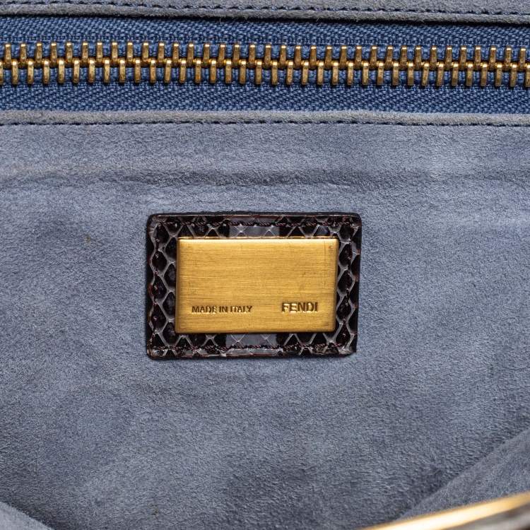 Pre Owned Fendi Grey/Black Python Large Peekaboo Top Handle Bag