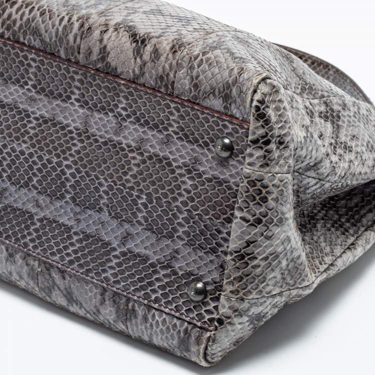 Pre Owned Fendi Grey/Black Python Large Peekaboo Top Handle Bag