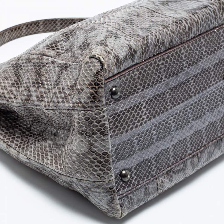 Pre Owned Fendi Grey/Black Python Large Peekaboo Top Handle Bag
