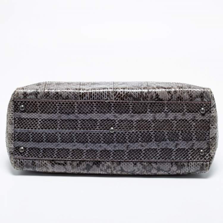 Pre Owned Fendi Grey/Black Python Large Peekaboo Top Handle Bag