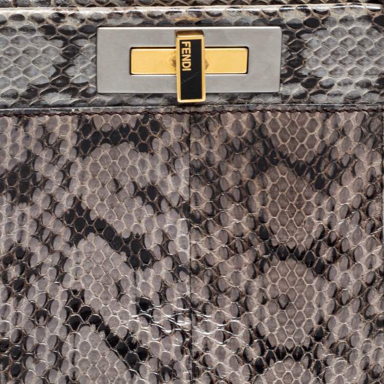 Pre Owned Fendi Grey/Black Python Large Peekaboo Top Handle Bag