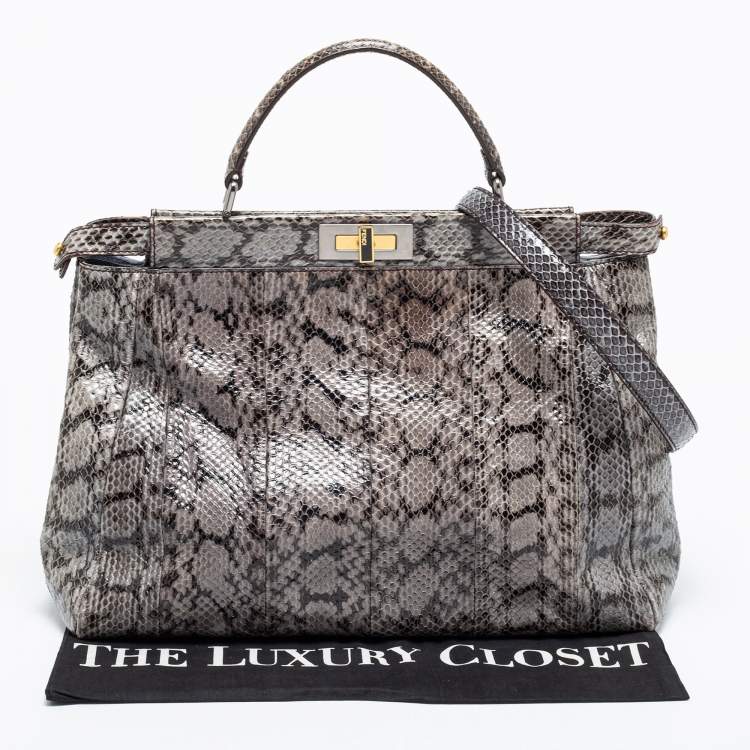 Pre Owned Fendi Grey/Black Python Large Peekaboo Top Handle Bag