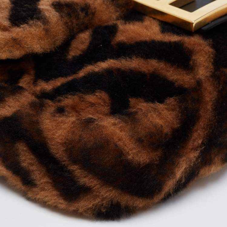 Pre Owned Fendi Brown Sheepskin Mini Baguette Shoulder Bag