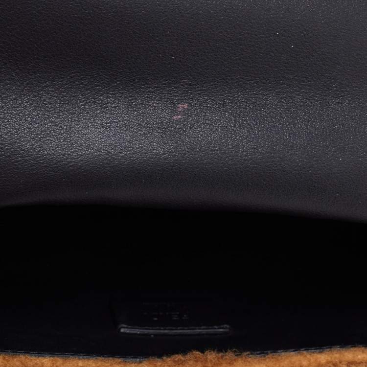 Pre Owned Fendi Brown Sheepskin Mini Baguette Shoulder Bag