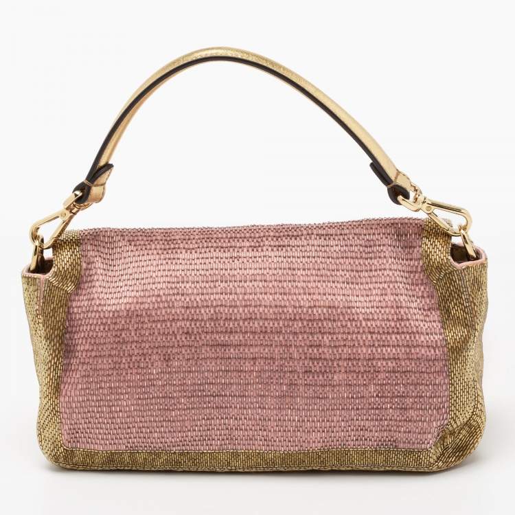 Pre Owned Fendi Pink/Gold Sequins Flap Baguette Bag