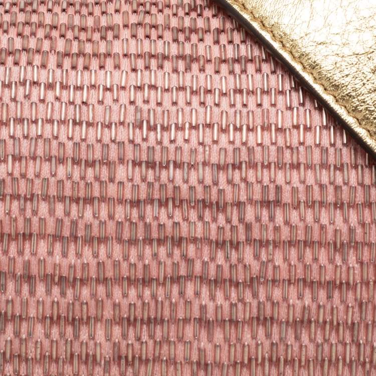 Pre Owned Fendi Pink/Gold Sequins Flap Baguette Bag