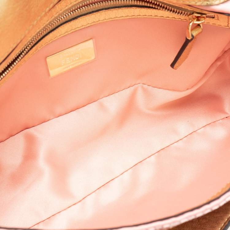 Pre Owned Fendi Pink/Gold Sequins Flap Baguette Bag