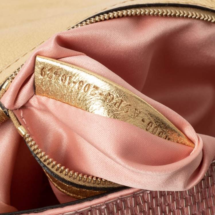 Pre Owned Fendi Pink/Gold Sequins Flap Baguette Bag