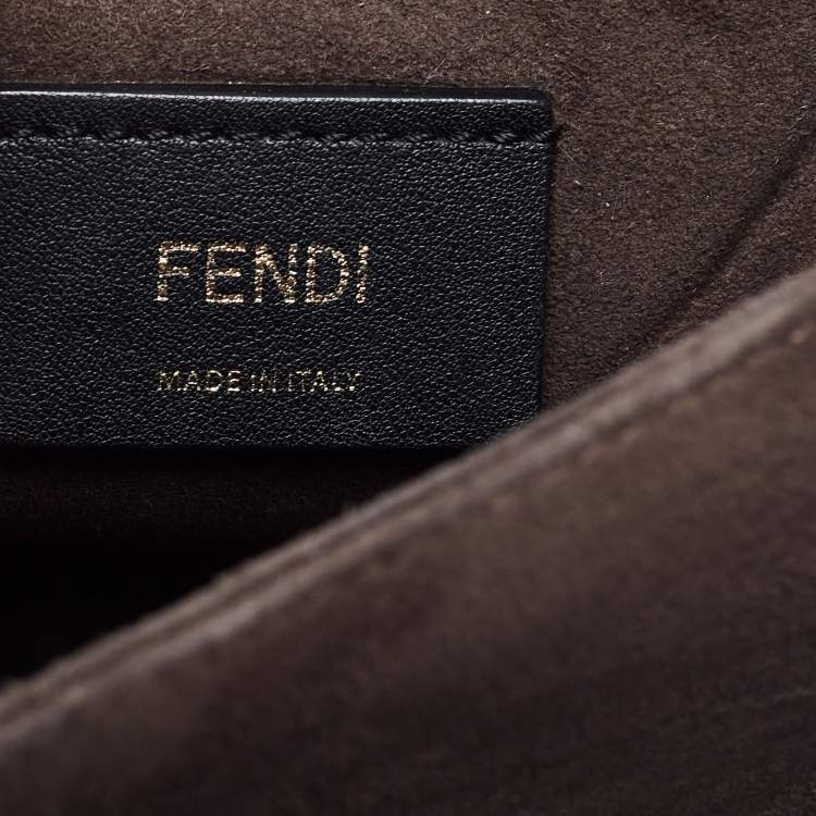Pre Owned Fendi Brown/Blue Scalloped Leather Medium Kan I Shoulder Bag