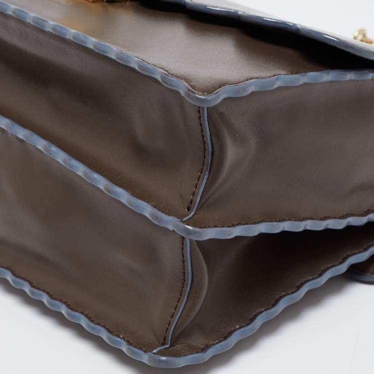 Pre Owned Fendi Brown/Blue Scalloped Leather Medium Kan I Shoulder Bag