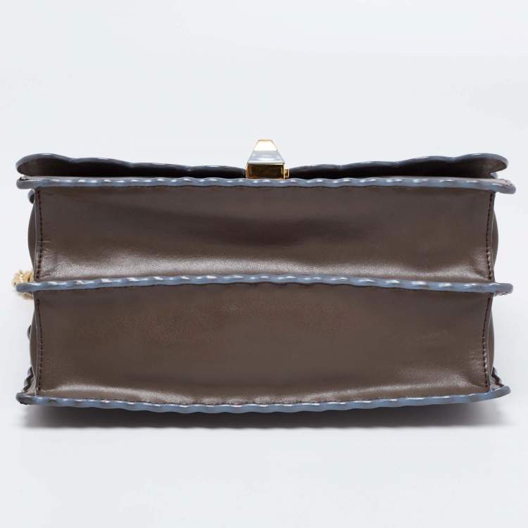 Pre Owned Fendi Brown/Blue Scalloped Leather Medium Kan I Shoulder Bag