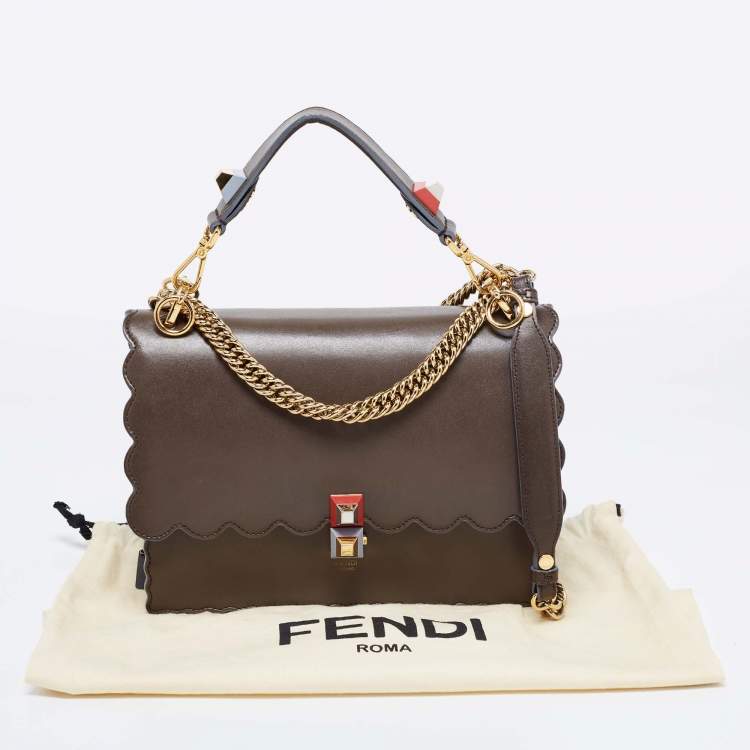 Pre Owned Fendi Brown/Blue Scalloped Leather Medium Kan I Shoulder Bag