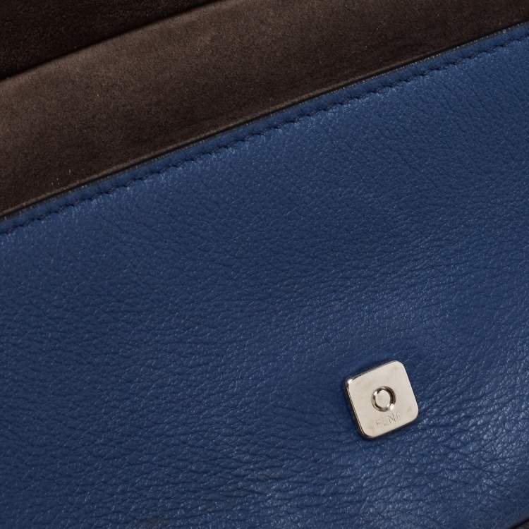 Pre Owned Fendi Blue/Black Flowerland Leather Double Micro Baguette Bag