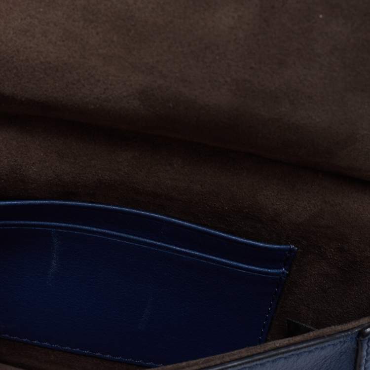 Pre Owned Fendi Blue/Black Flowerland Leather Double Micro Baguette Bag