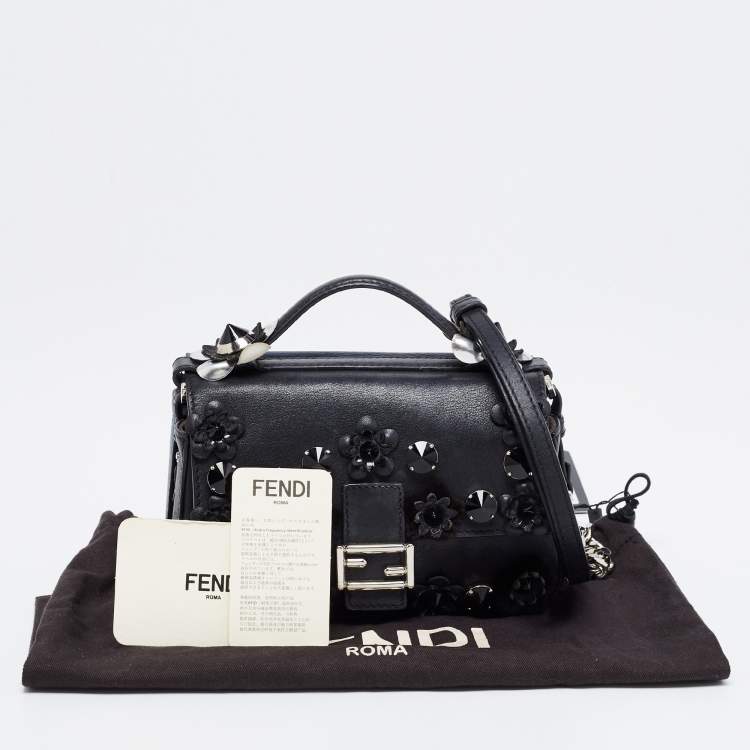 Pre Owned Fendi Blue/Black Flowerland Leather Double Micro Baguette Bag