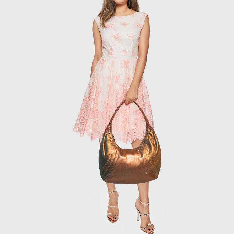 Pre Owned Fendi Metallic Bronze Holographic Fortuny Leather Spy Hobo