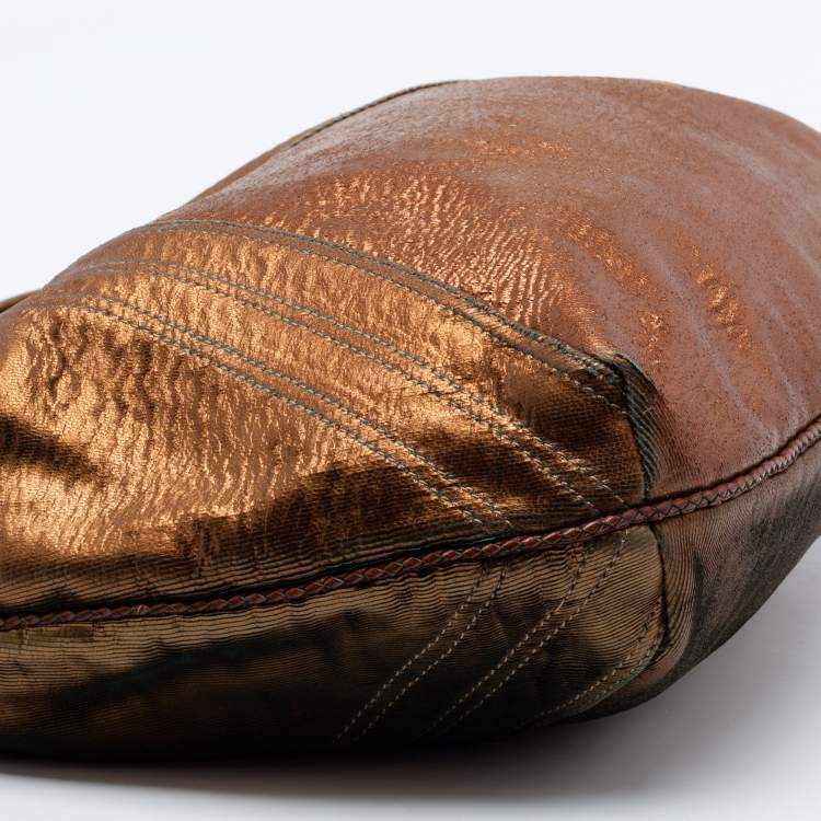 Pre Owned Fendi Metallic Bronze Holographic Fortuny Leather Spy Hobo