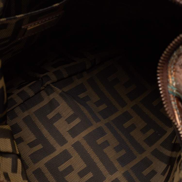 Pre Owned Fendi Metallic Bronze Holographic Fortuny Leather Spy Hobo