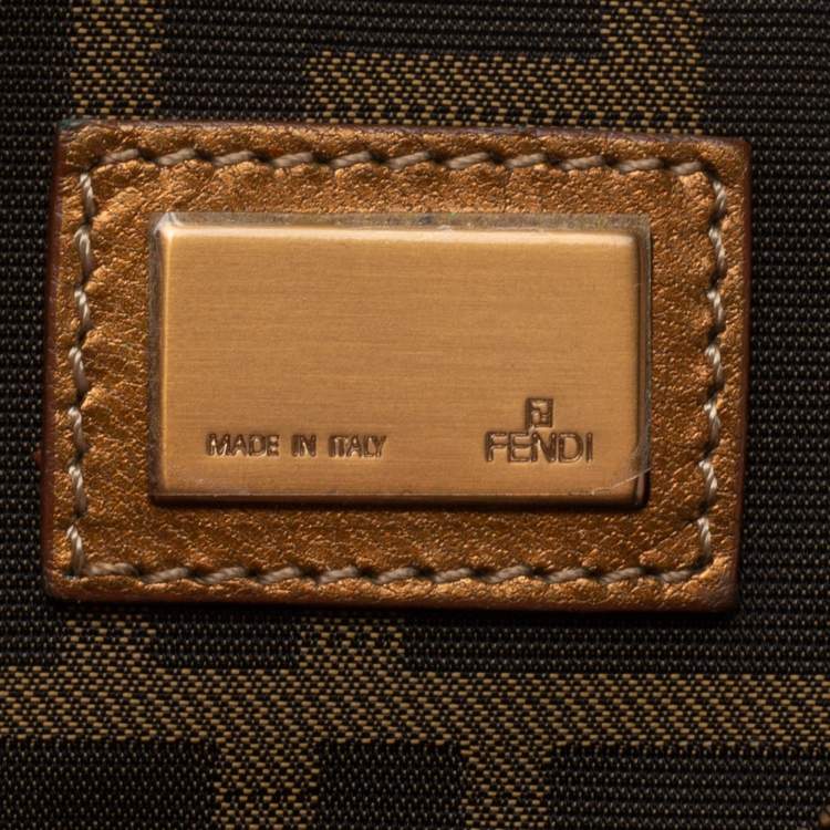 Pre Owned Fendi Metallic Bronze Holographic Fortuny Leather Spy Hobo