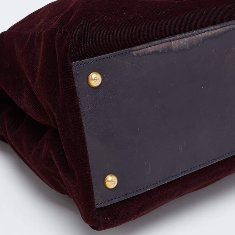 Pre Owned Fendi Burgundy/Black Fabric And Leather Large Peekaboo Top Handle Bag