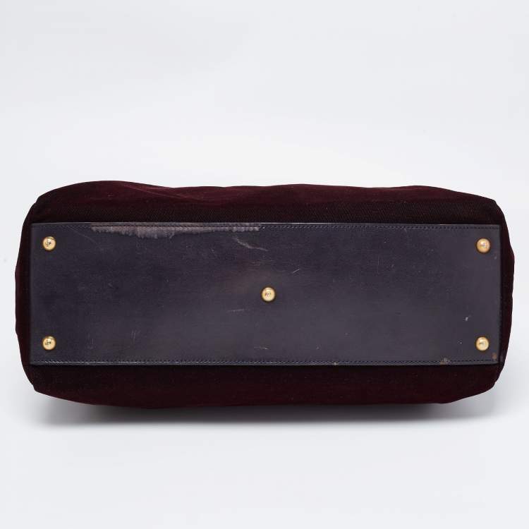 Pre Owned Fendi Burgundy/Black Fabric And Leather Large Peekaboo Top Handle Bag